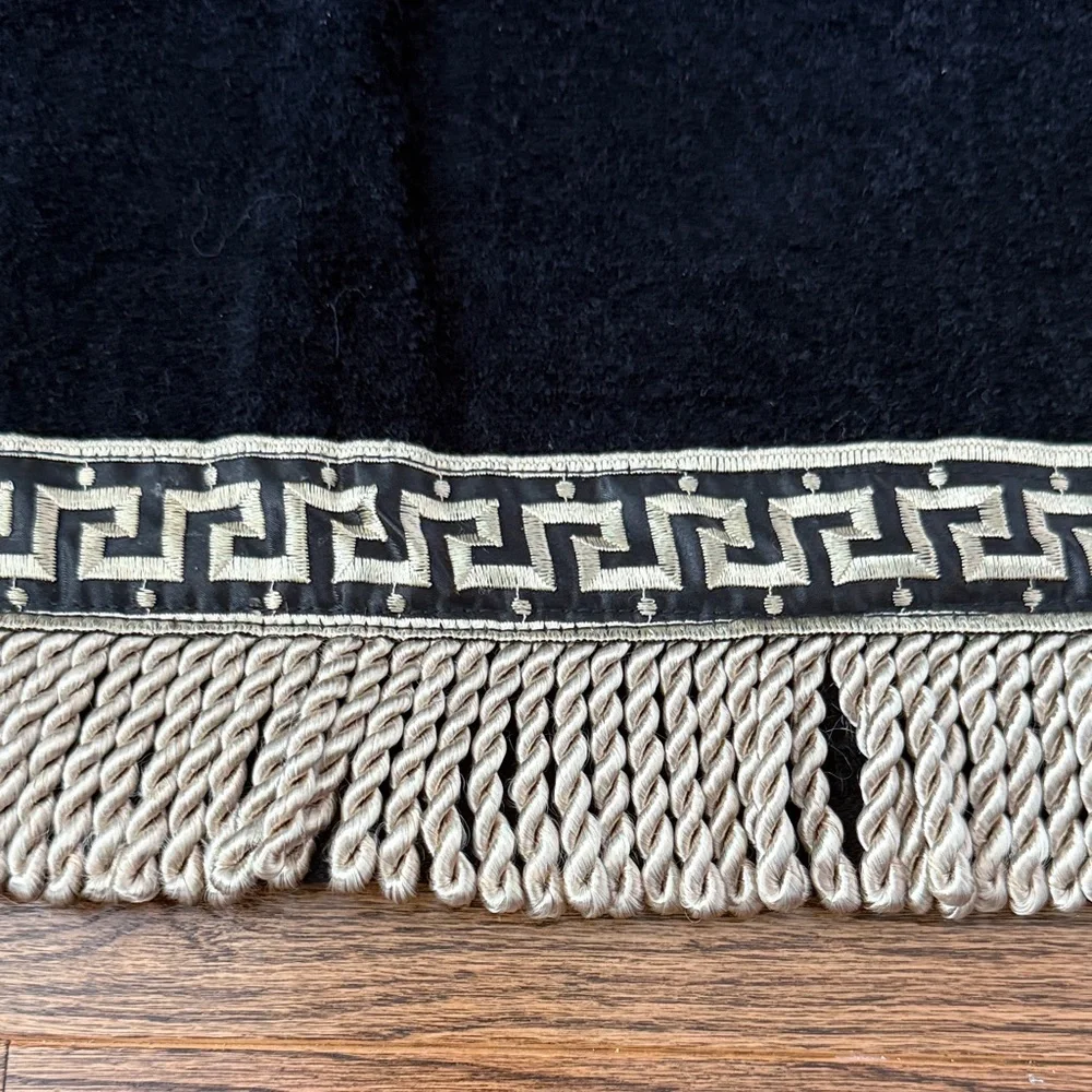 Bath Black Towel with Greek Key Fringe like New